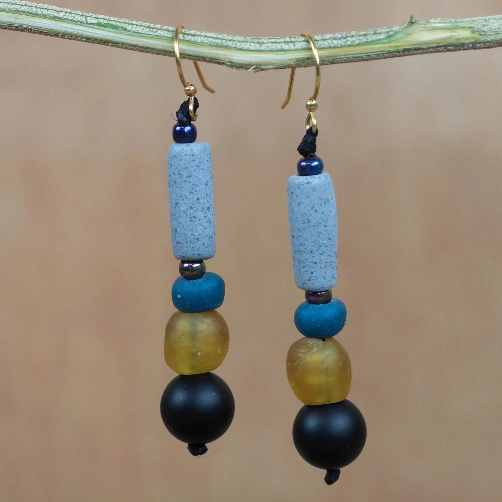 Authentic Ghana Recycled Glass and Plastic Beaded Dangle Earrings