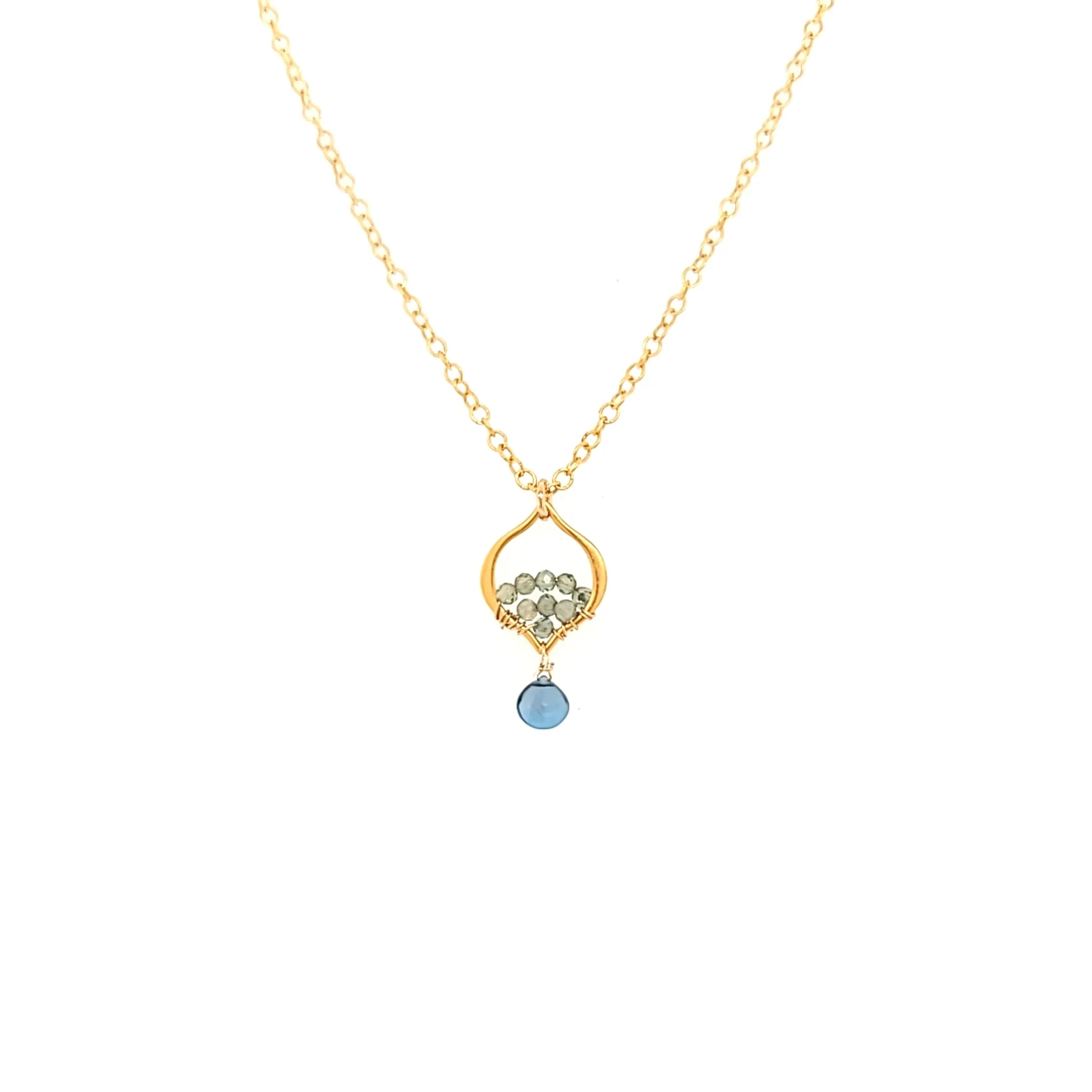 AVF Gold Petite Moroccan Style Beaded Apatite & Blue Topaz Drop Necklace (SI3714)