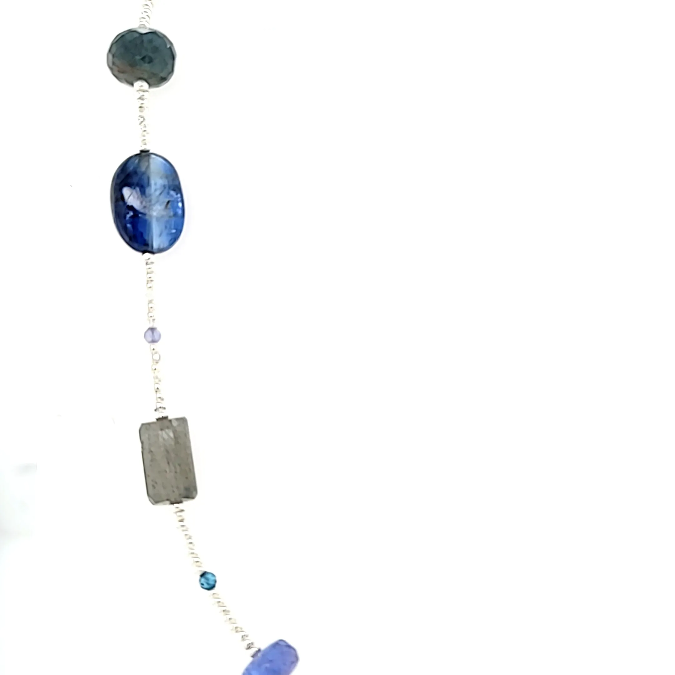 AVF Silver Glass, Kyanite, Labradorite, Blue Topaz, Moss Aqua & Tanzanite Beaded Station Necklace (SI3693)