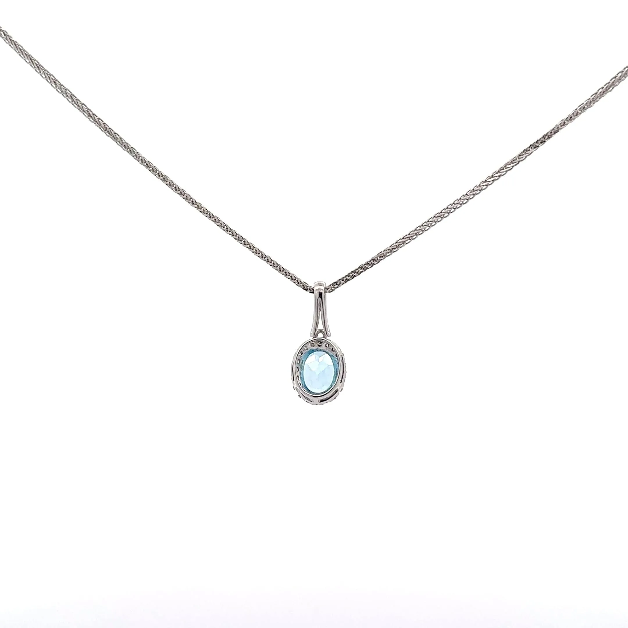 Baikalla 14K Gold Oval Swiss Blue AAA Topaz Pendant Necklace With Diamonds