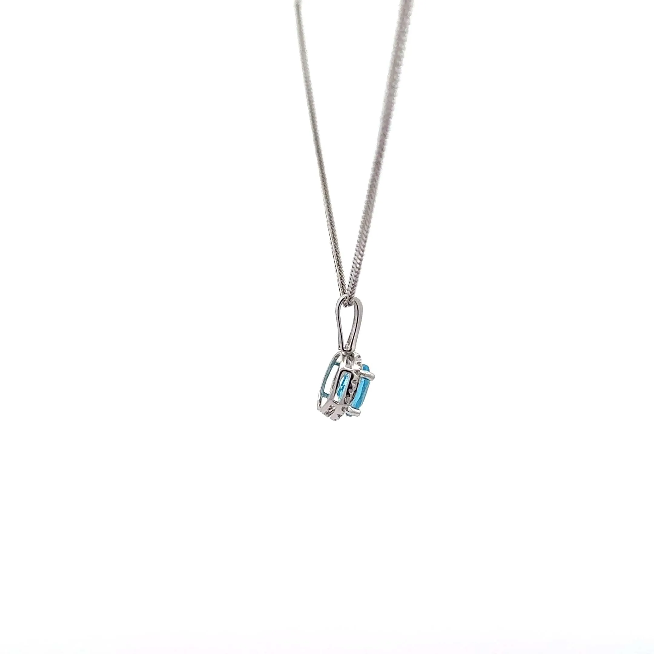 Baikalla 14K Gold Oval Swiss Blue AAA Topaz Pendant Necklace With Diamonds