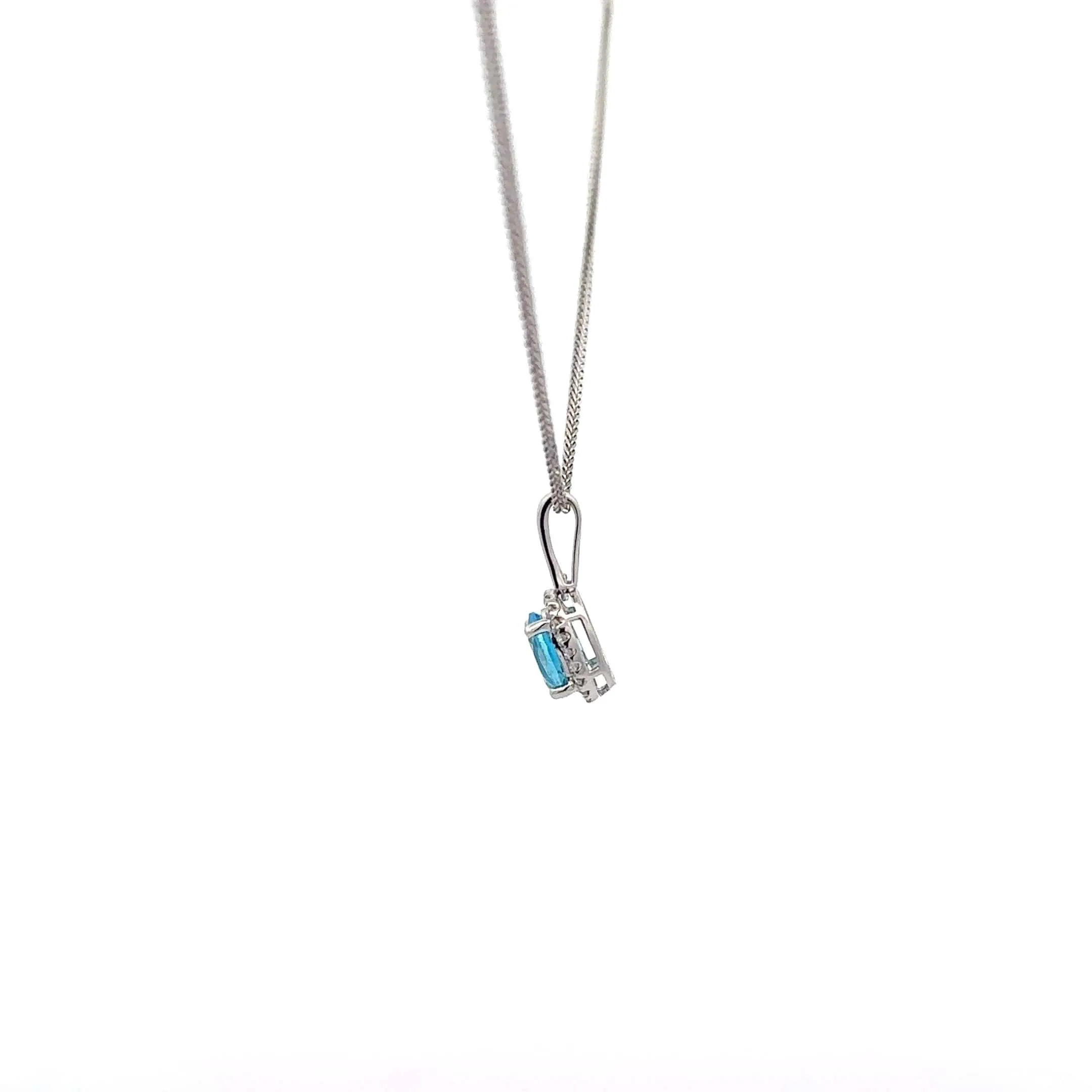 Baikalla 14K Gold Oval Swiss Blue AAA Topaz Pendant Necklace With Diamonds