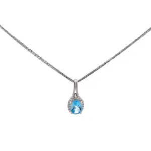 Baikalla 14K Gold Oval Swiss Blue AAA Topaz Pendant Necklace With Diamonds