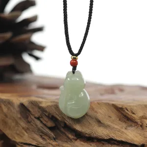 Baikalla Genuine Nephrite Jade Cute Fox Carving Pendant Necklace