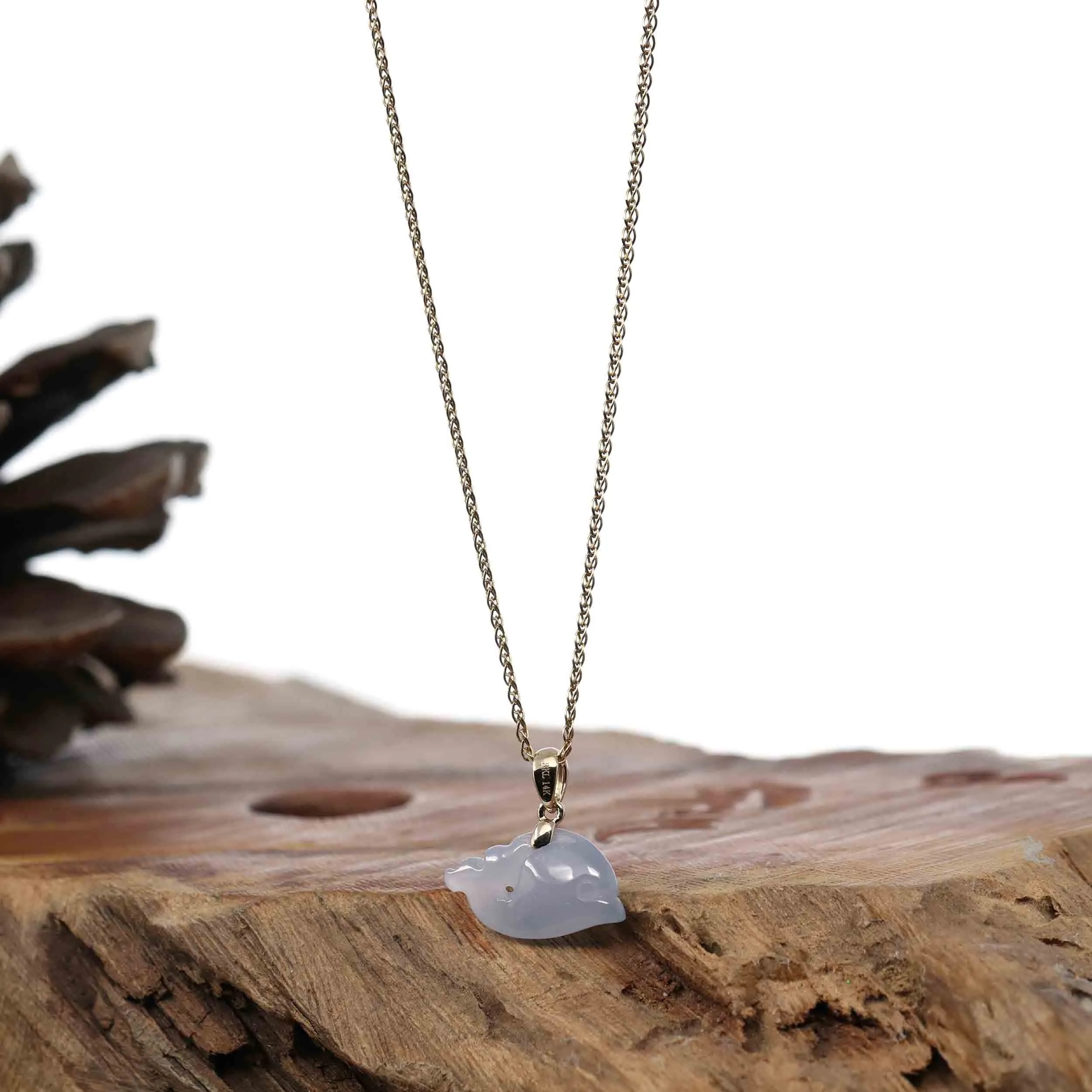 Baikalla " Dolphin " Carving Pendant Necklace Natural Ice Lavender Jadeite Jade