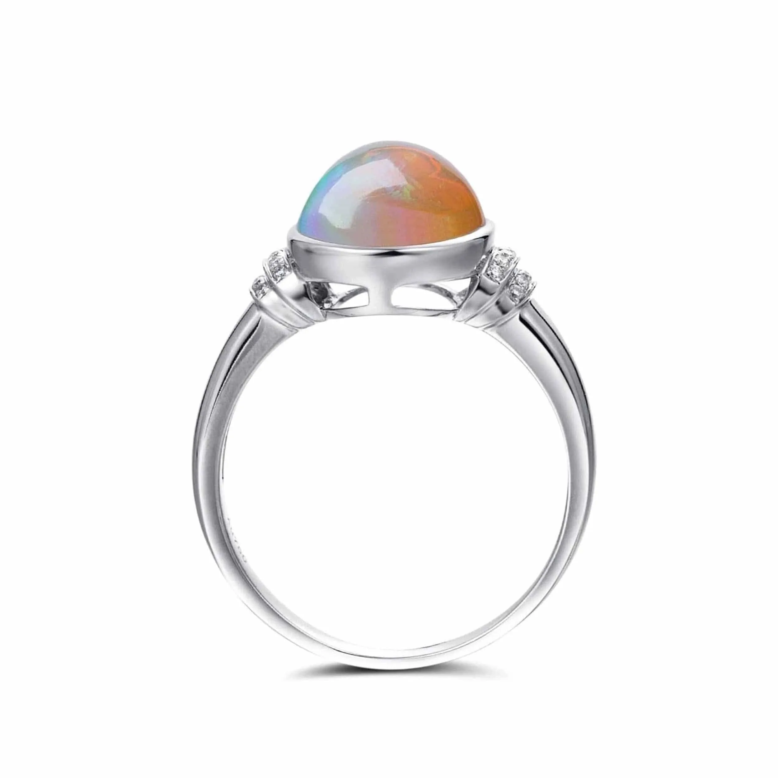 Baikalla™ "Caroline" 18k gold Genuine Cabochon Ethiopian opal Ring w/ Diamonds