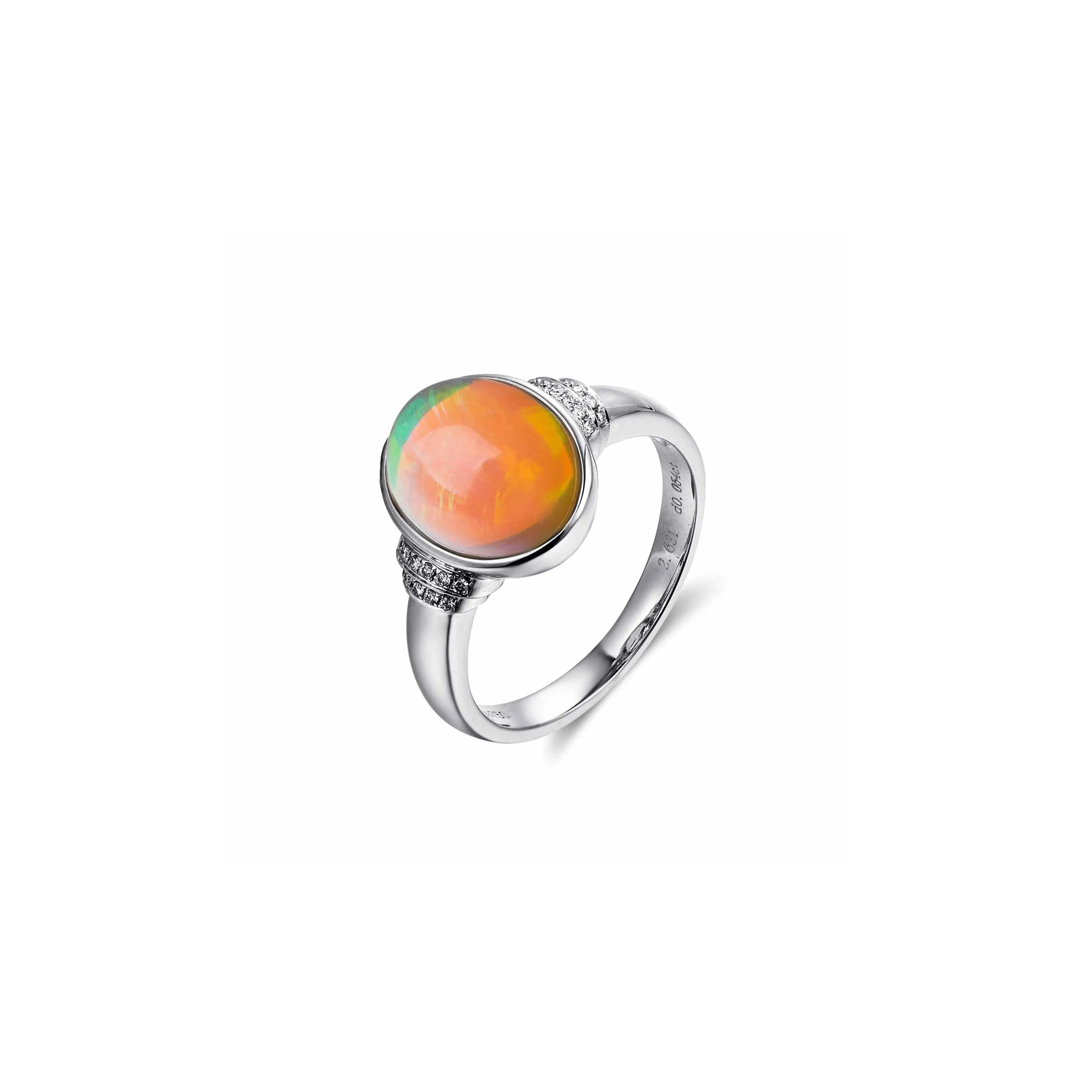 Baikalla™ "Caroline" 18k gold Genuine Cabochon Ethiopian opal Ring w/ Diamonds