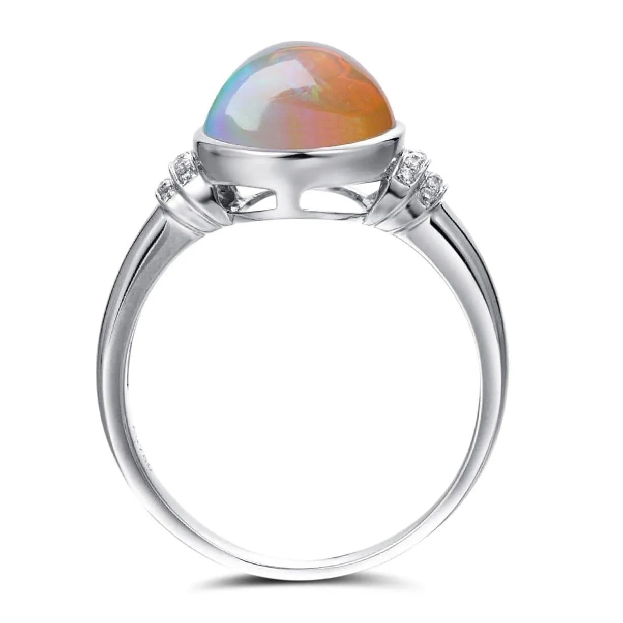 Baikalla™ "Caroline" 18k gold Genuine Cabochon Ethiopian opal Ring w/ Diamonds