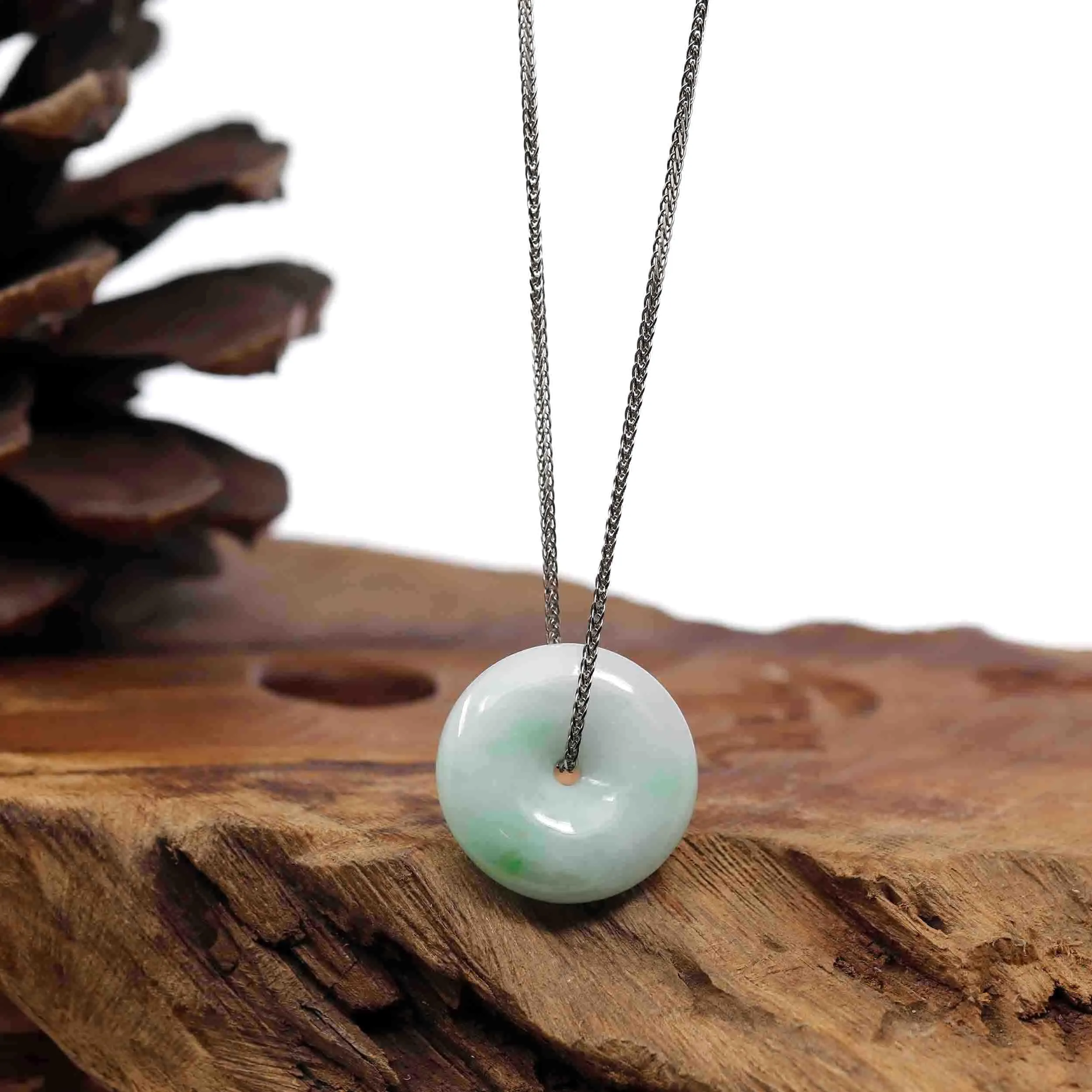 Baikalla "Good Luck Button" Necklace Ice Green Jadeite Jade Pendant