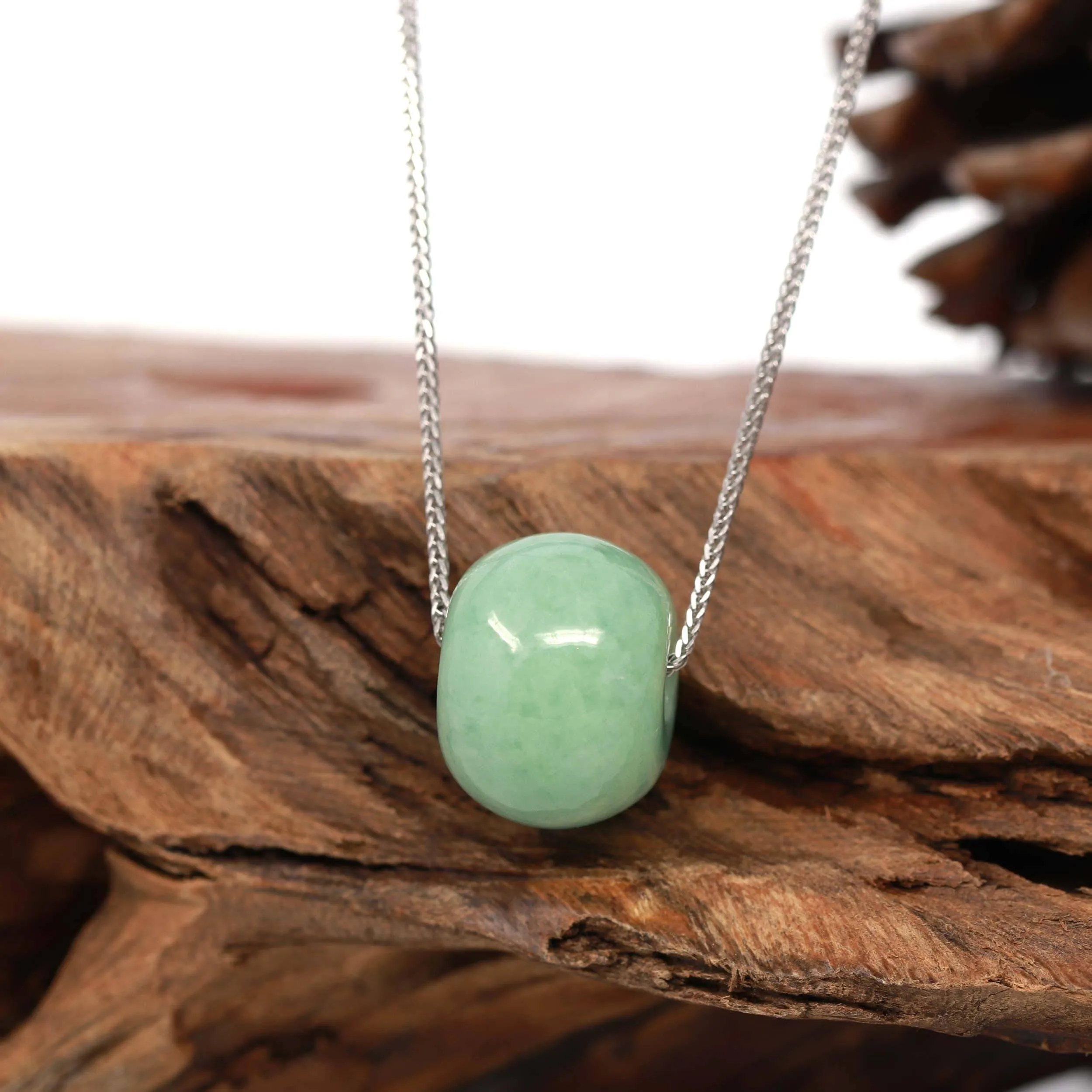 Baikalla™ "Good Luck Button" Necklace Real Vibrant Green Jade Lucky TongTong Pendant Necklace