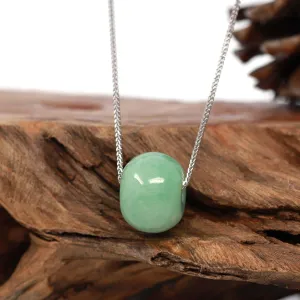 Baikalla™ "Good Luck Button" Necklace Real Vibrant Green Jade Lucky TongTong Pendant Necklace