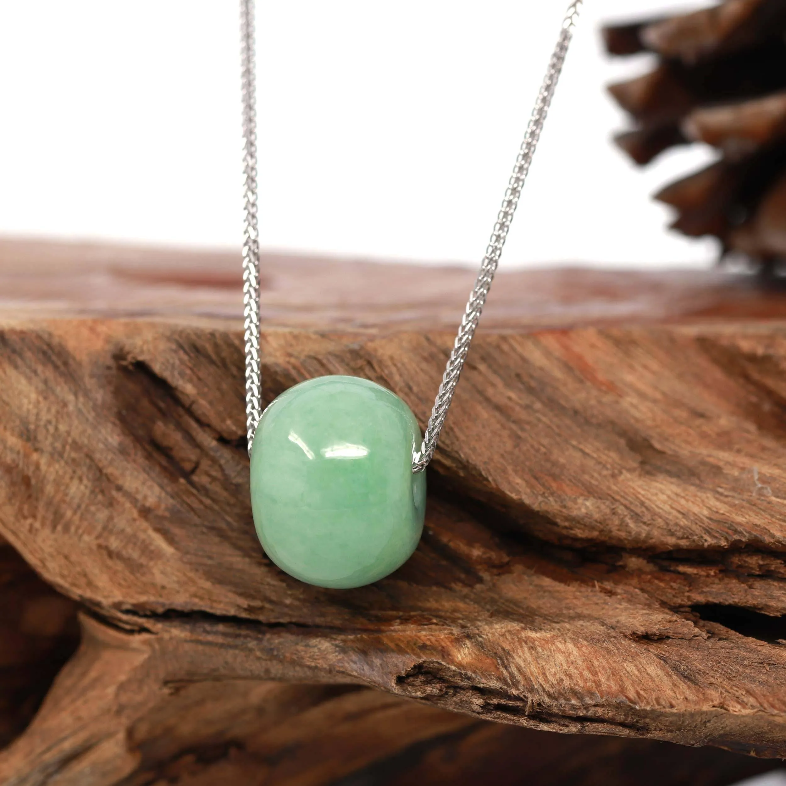 Baikalla™ "Good Luck Button" Necklace Real Vibrant Green Jade Lucky TongTong Pendant Necklace