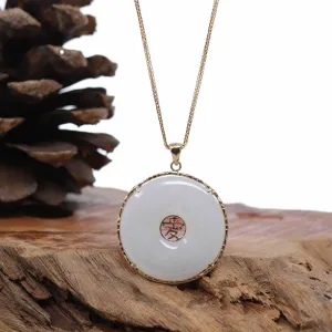 Baikalla "Good Luck Button" Necklace White Jadeite Jade Lucky KouKou Pendant Necklace