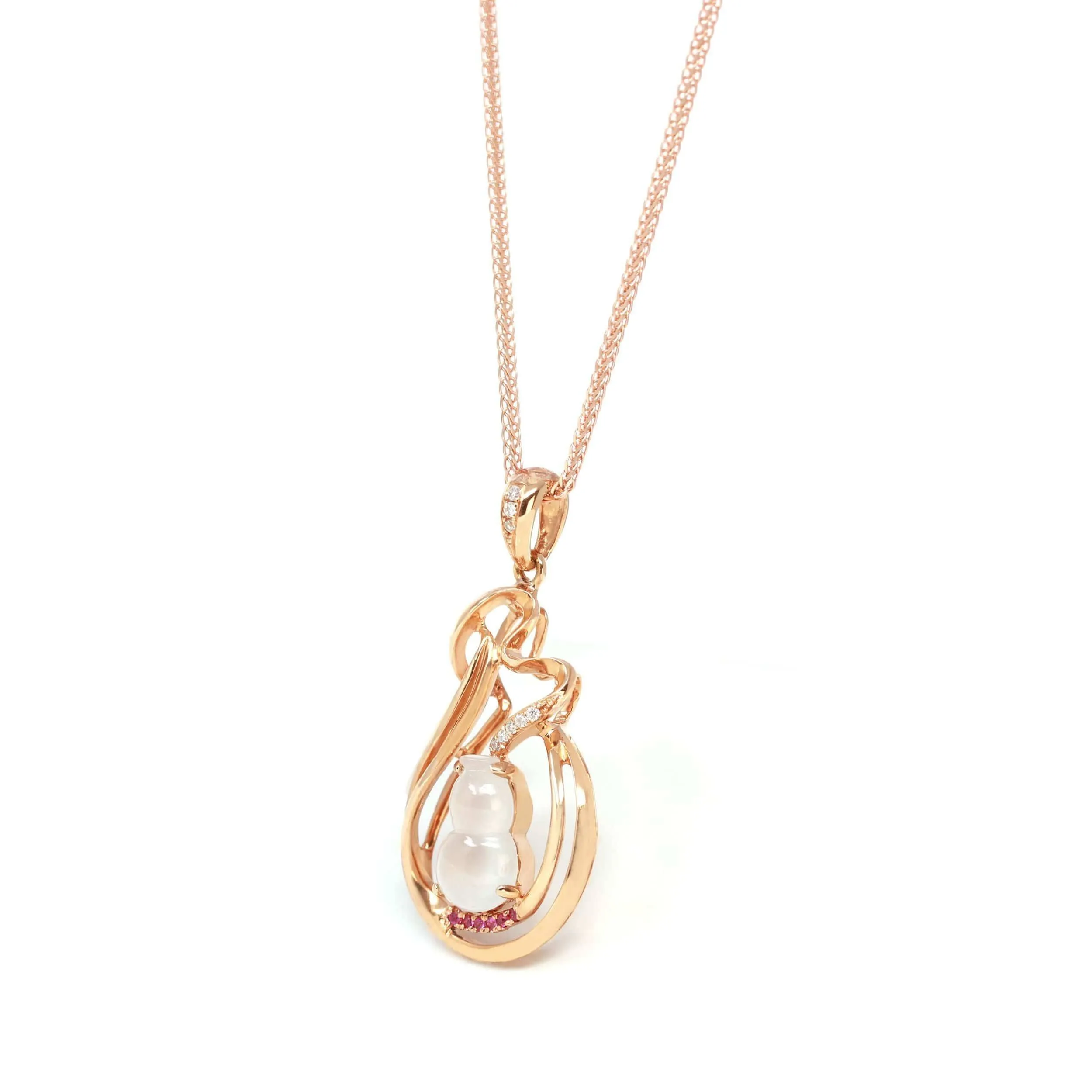 Baikalla™ "Lucky Gourd" 18k Rose Gold Ice Jadeite Jade Diamond Pendant Necklace