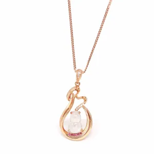 Baikalla™ "Lucky Gourd" 18k Rose Gold Ice Jadeite Jade Diamond Pendant Necklace