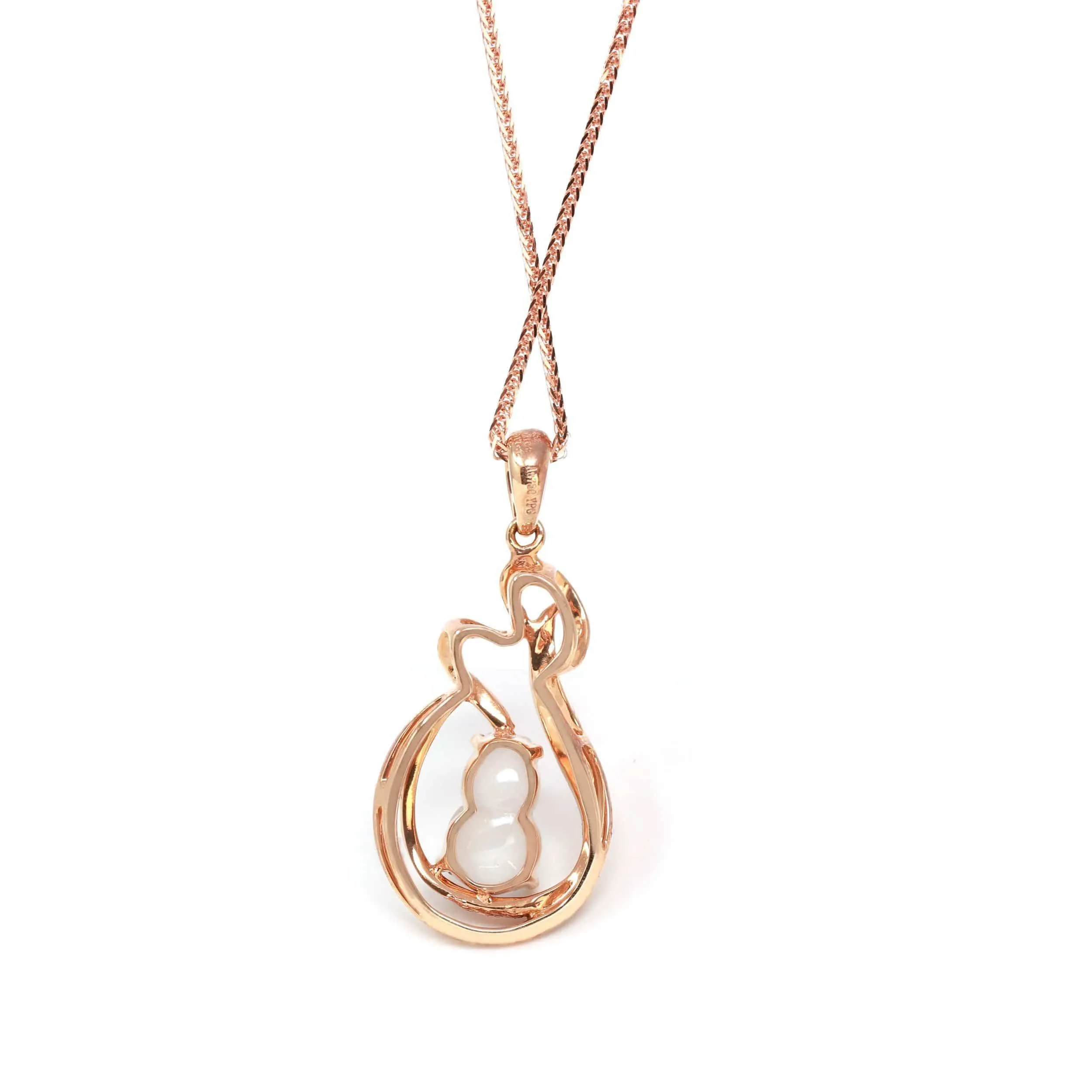 Baikalla™ "Lucky Gourd" 18k Rose Gold Ice Jadeite Jade Diamond Pendant Necklace