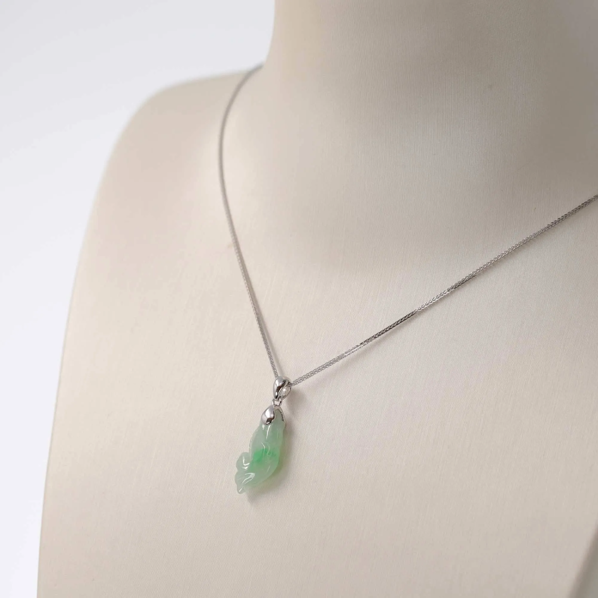 Baikalla "Prosperity Every Year (年年有鱼)" Lucky Fish Carving Pendant Necklace Natural Jadeite Jade JG161