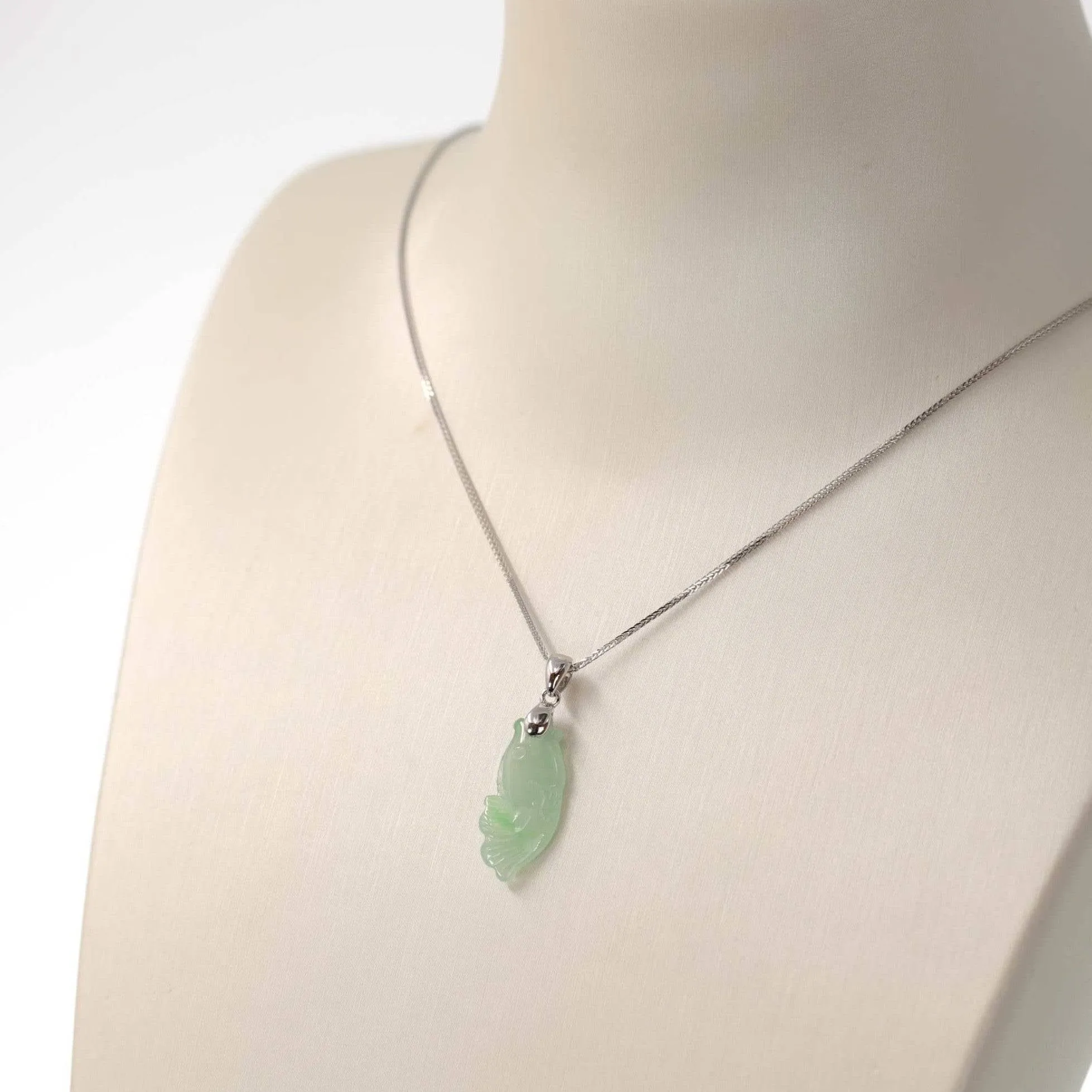 Baikalla "Prosperity Every Year (年年有鱼)" Lucky Fish Carving Pendant Necklace Natural Jadeite Jade JG162