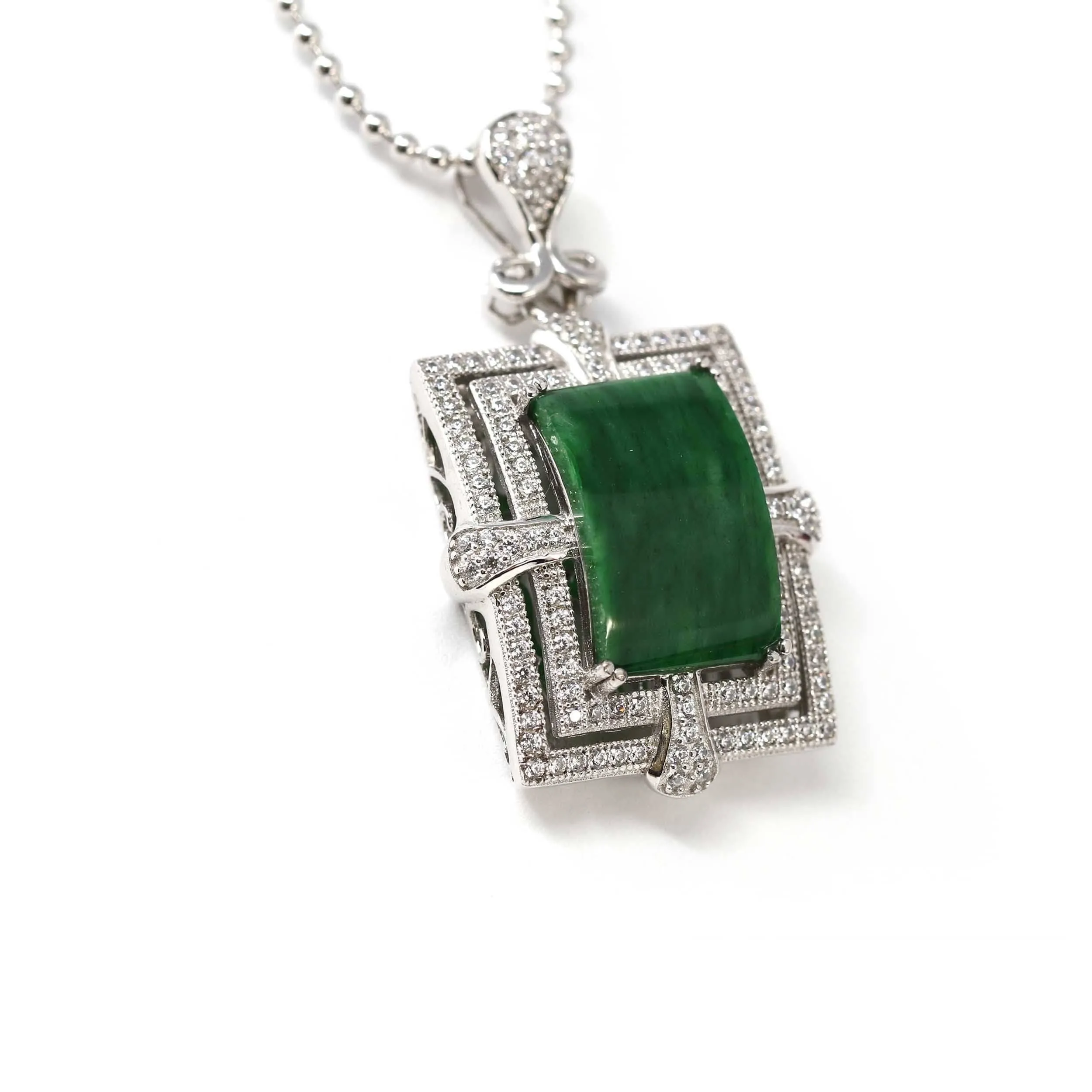 Baikalla™ Sterling Silver Jadeite Jade Classic Pendant Necklace With CZ