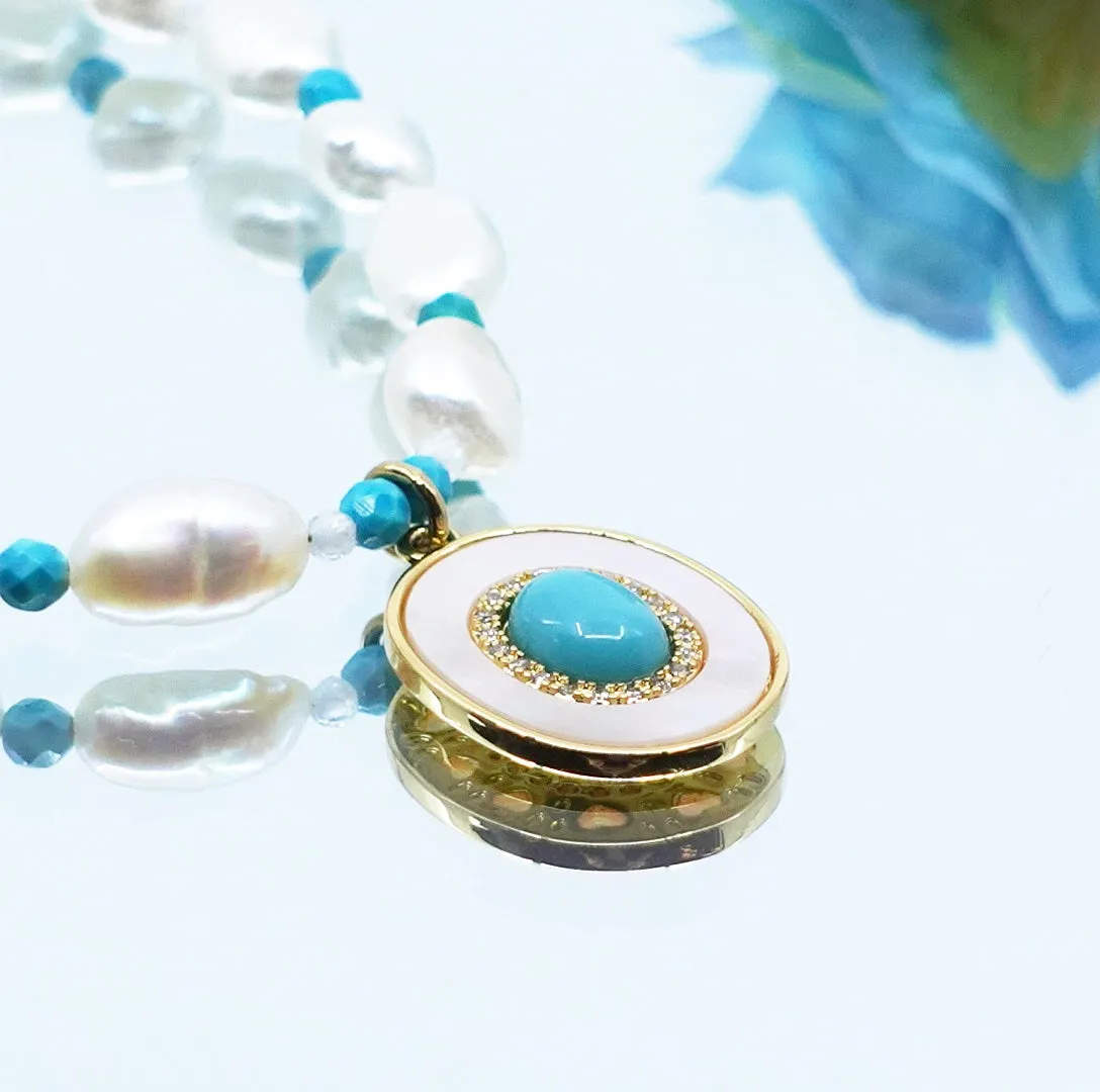 Baroque Pearl and Turquoise Pendant Necklace