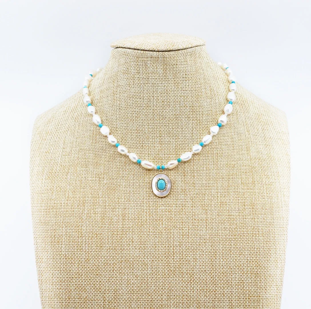 Baroque Pearl and Turquoise Pendant Necklace