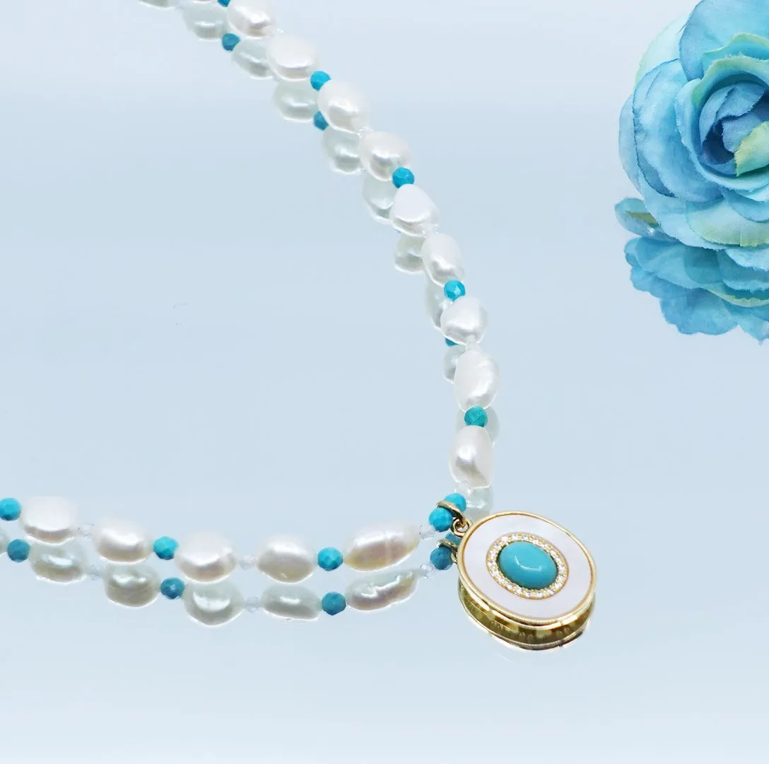 Baroque Pearl and Turquoise Pendant Necklace