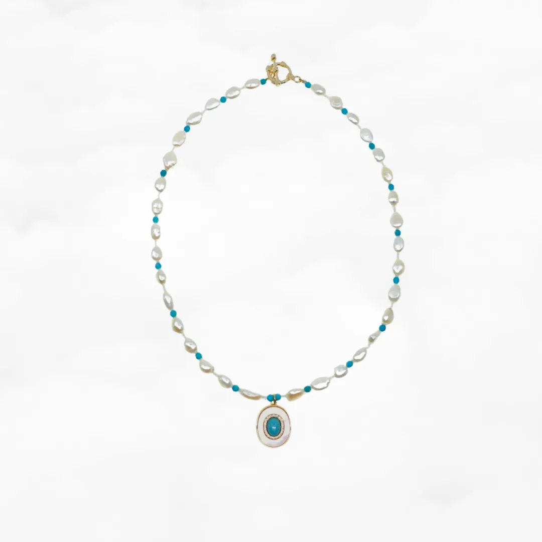 Baroque Pearl and Turquoise Pendant Necklace