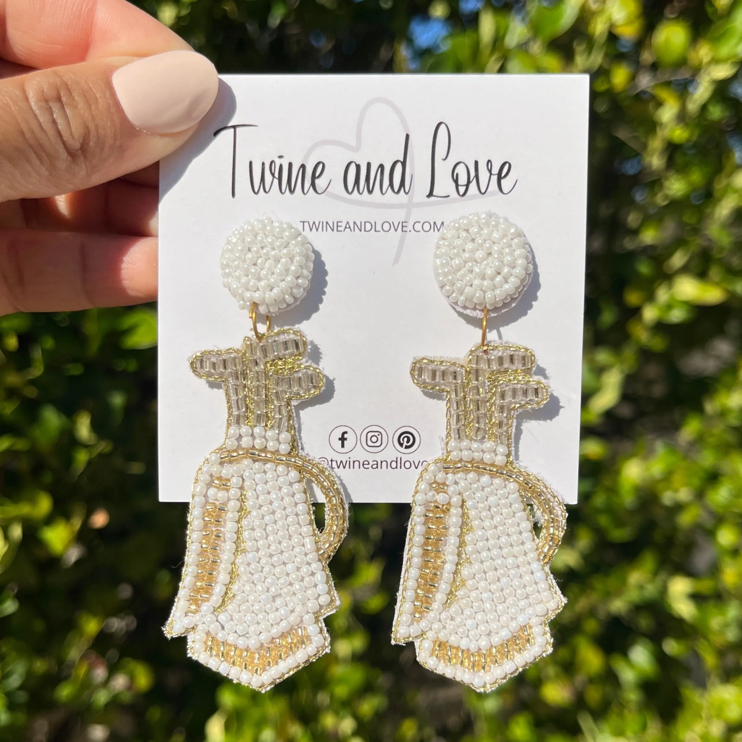 Beaded White Golf Bag Earrings