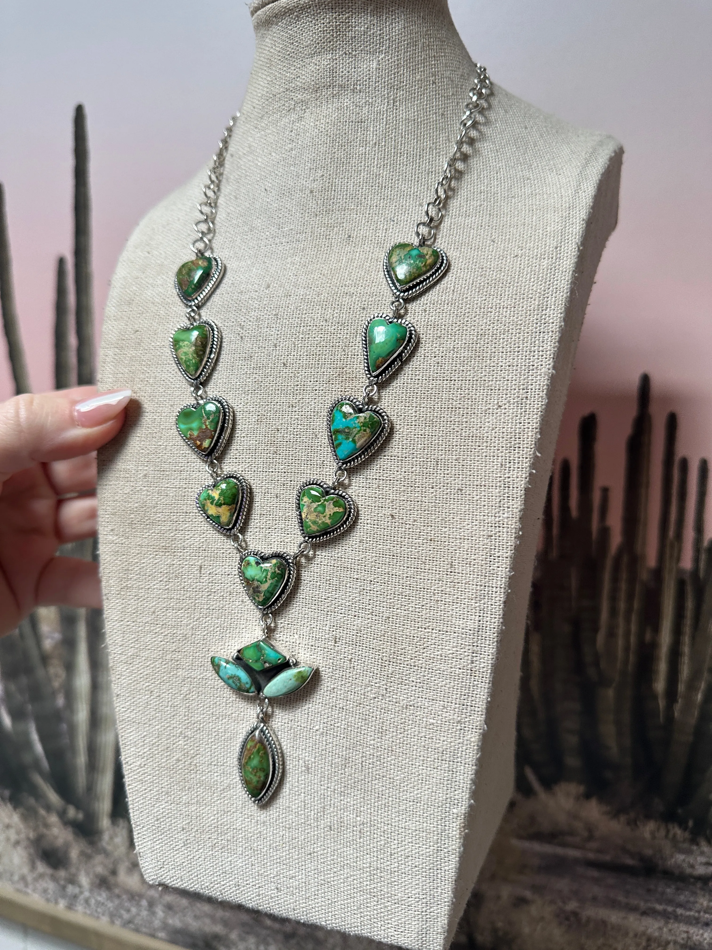 Beautiful Handmade Sterling Silver & Sonoran Mountain Turquoise Lariat Heart Necklace