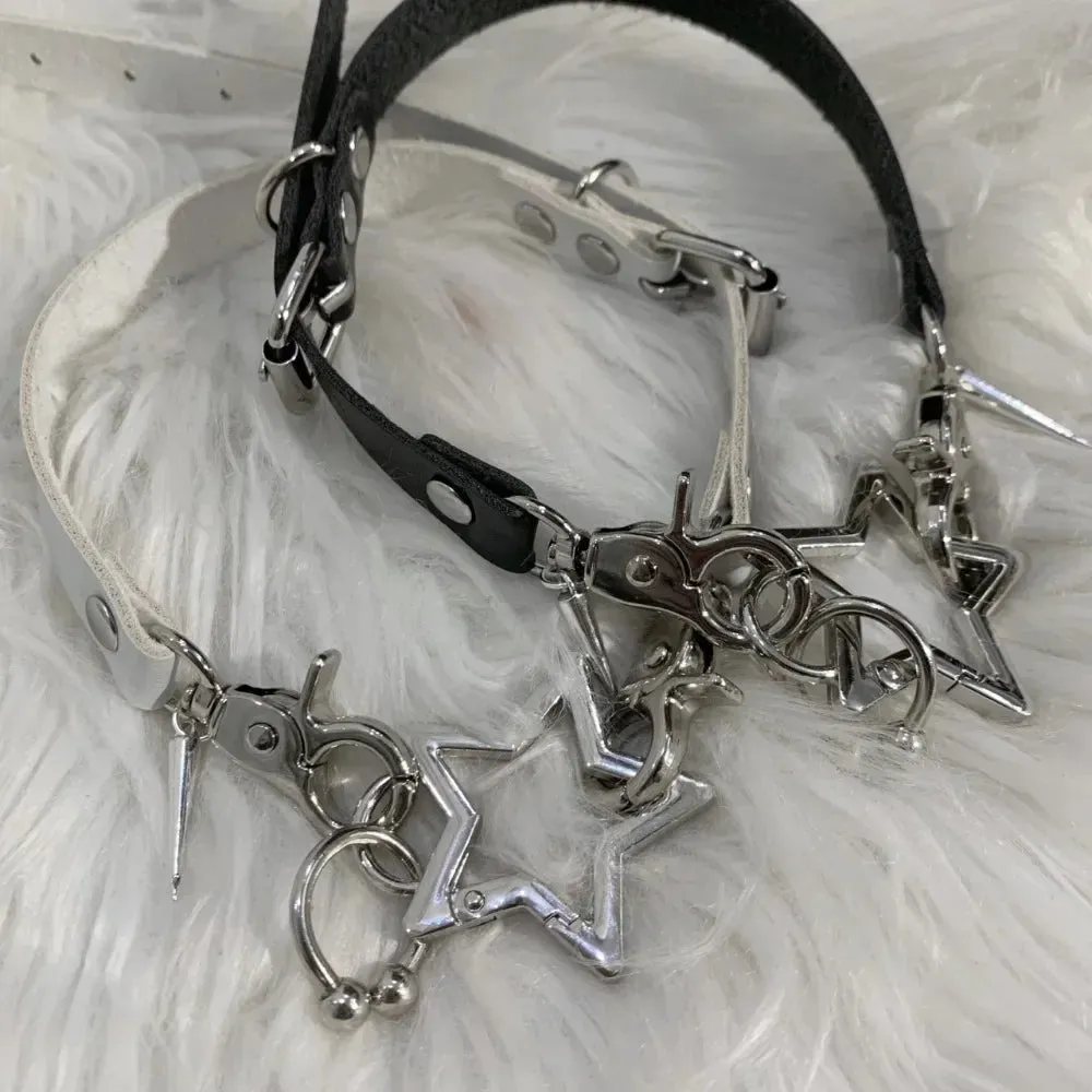 Black Goth Pentagram Rivet Choker