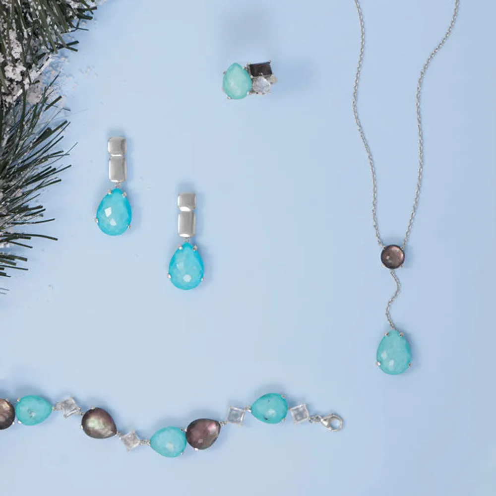 Black Mother of Pearl and Turquoise Drop Necklace