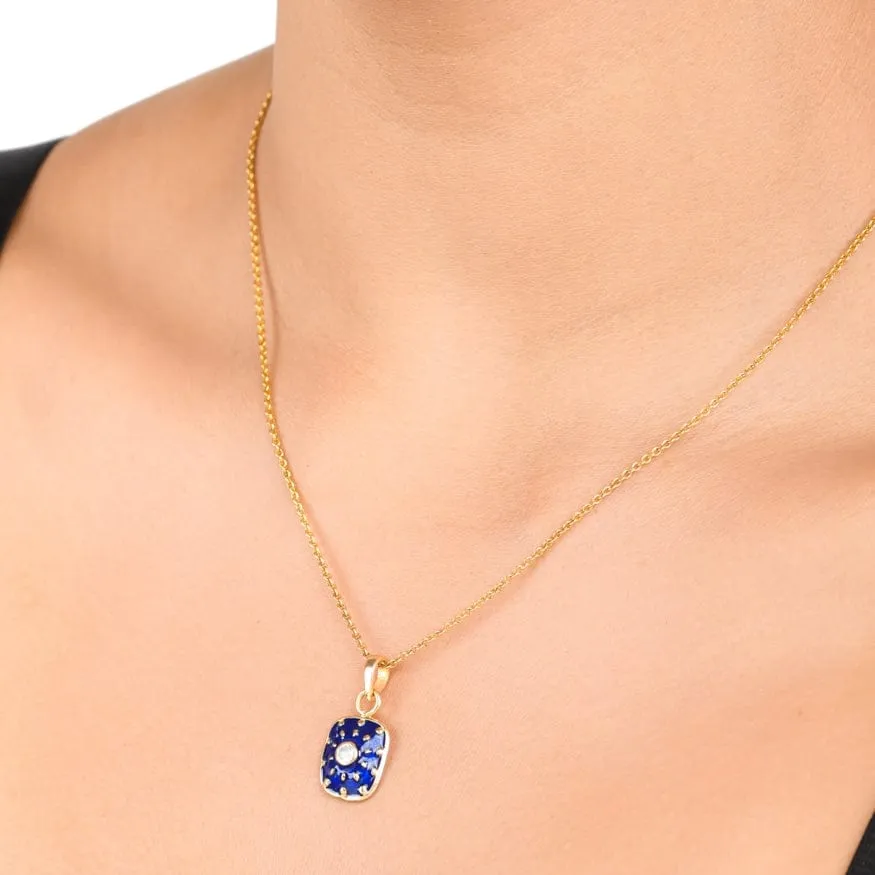 Blue Enamel CZ Pendant Necklace