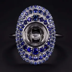 BLUE SAPPHIRE RING SETTING ROUND GRADIENT WHITE GOLD VINTAGE STYLE SEMI MOUNT