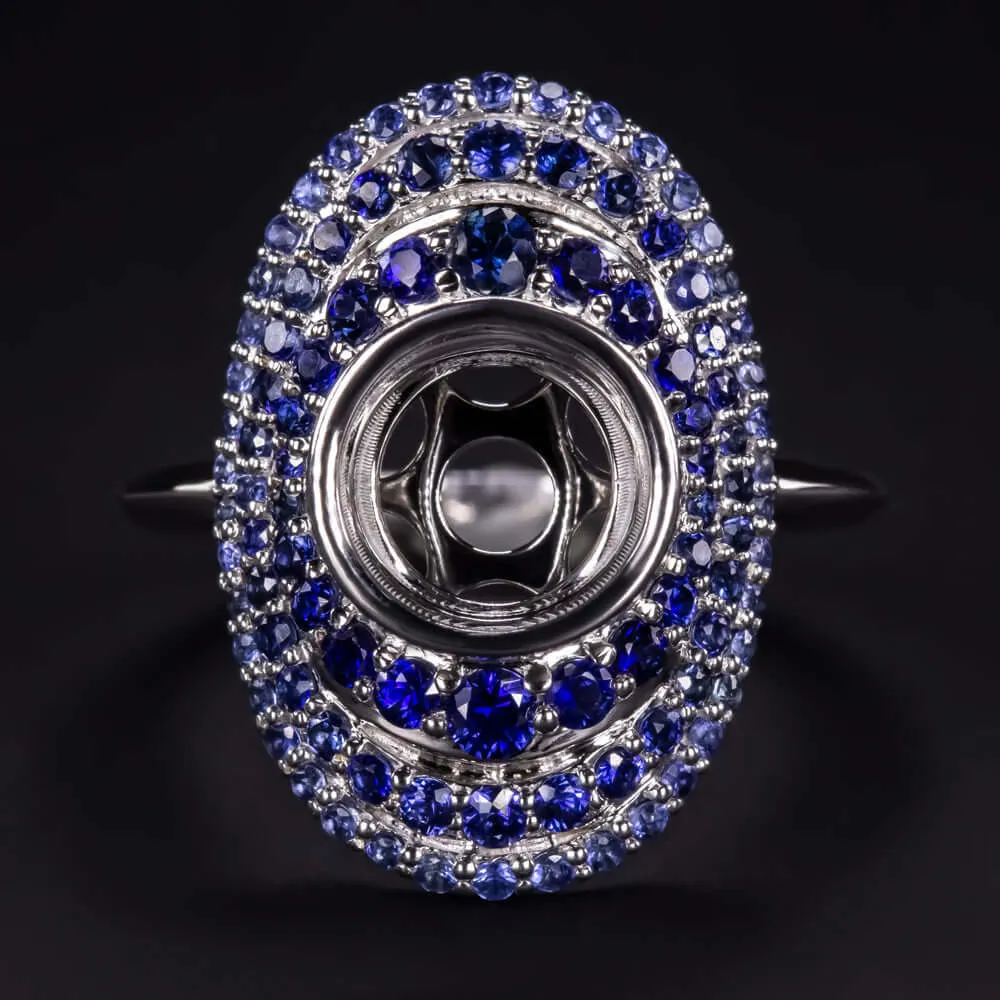 BLUE SAPPHIRE RING SETTING ROUND GRADIENT WHITE GOLD VINTAGE STYLE SEMI MOUNT