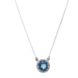 Blue Topaz and Diamond Circle Diamond Necklace