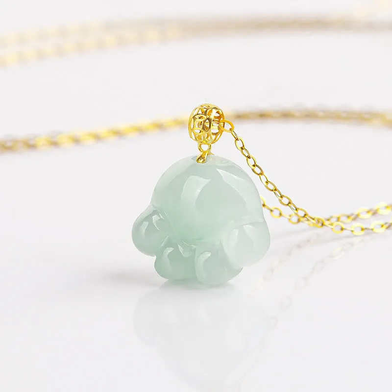 Buddha Stones 925 Sterling Silver 18K Gold Plated Natural Jade Cat Paw Pattern Luck Necklace Pendant