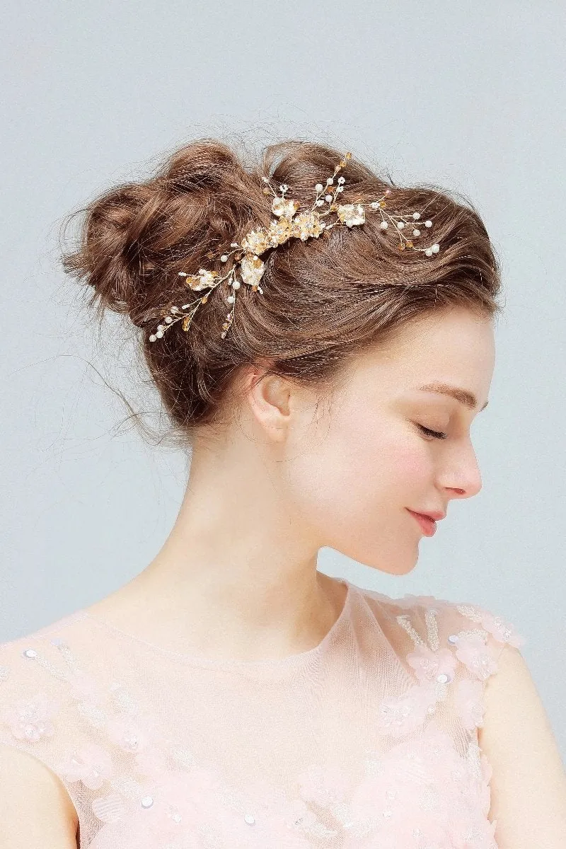 C139. gold floral bridal hair comb for wedding