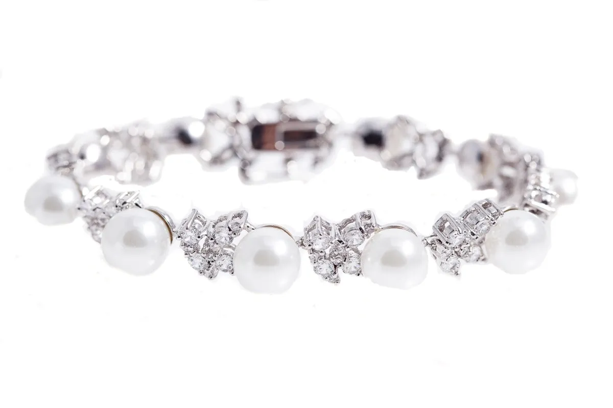 Camelia Floral Pearl and Crystal Bracelet