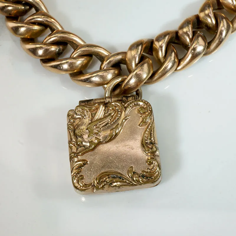 Chunky Engraved Curb Bracelet with Griffon Locket