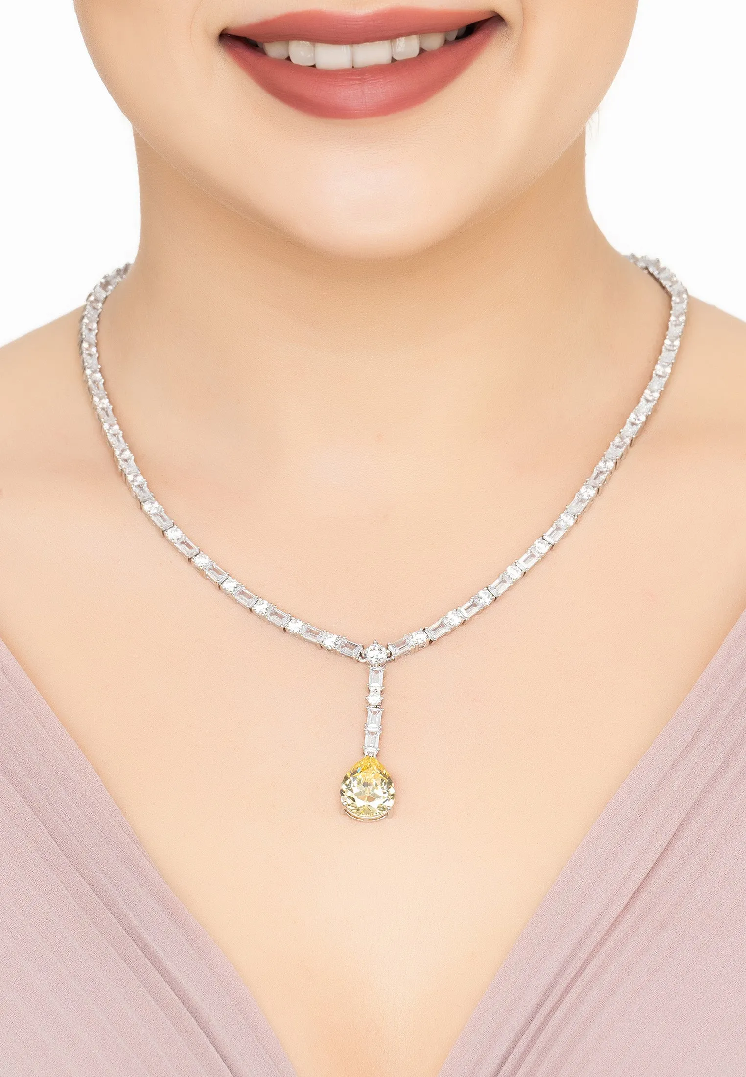 Claudette Statement Necklace Silver Yellow Topaz