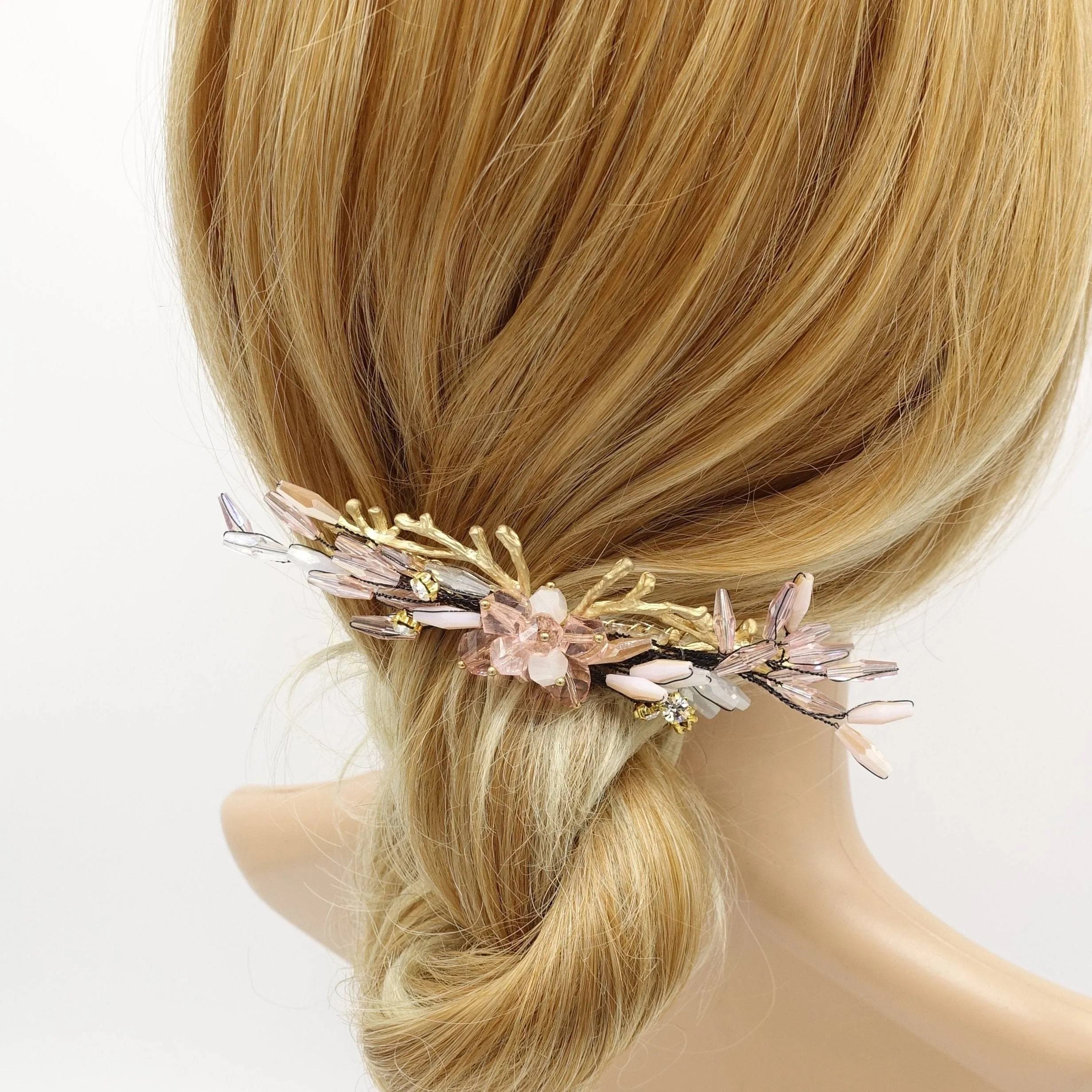 crystal beaded flower hair comb event hair accessory