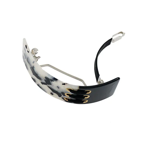 Crystalmood Cellulose Acetate Black&White Curved Rectangle Shoelace Design Hair Barrette