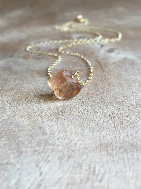 Dainty Raw Imperial Champagne Topaz Necklace Silver or Gold