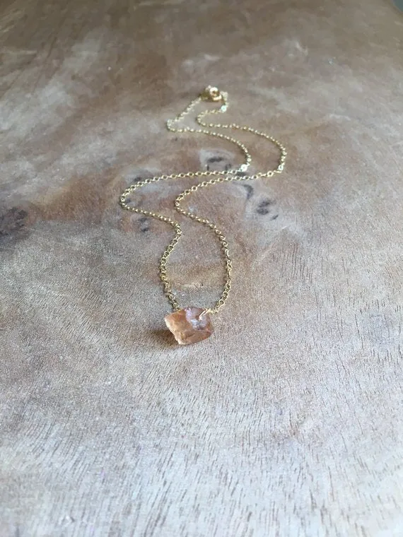 Dainty Raw Imperial Champagne Topaz Necklace Silver or Gold