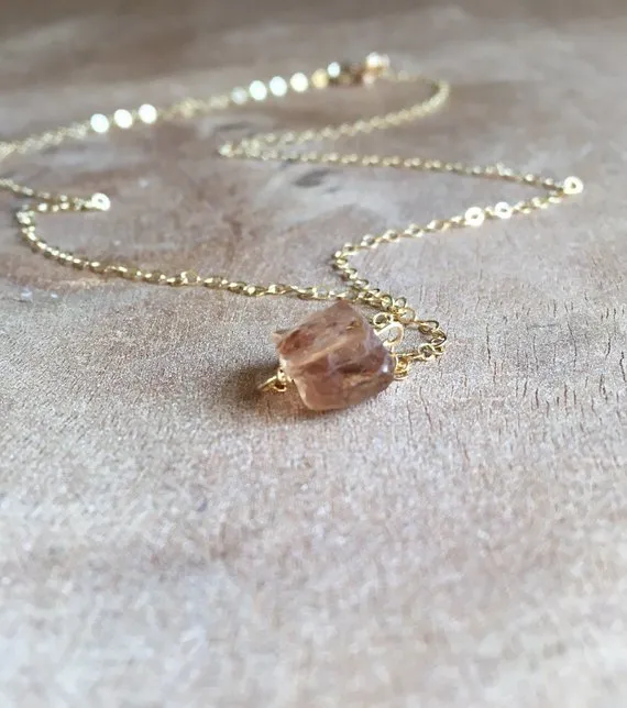 Dainty Raw Imperial Champagne Topaz Necklace Silver or Gold