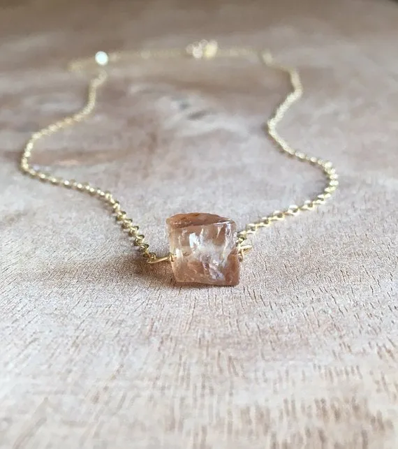 Dainty Raw Imperial Champagne Topaz Necklace Silver or Gold