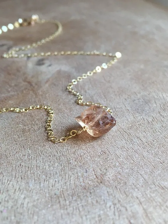 Dainty Raw Imperial Champagne Topaz Necklace Silver or Gold