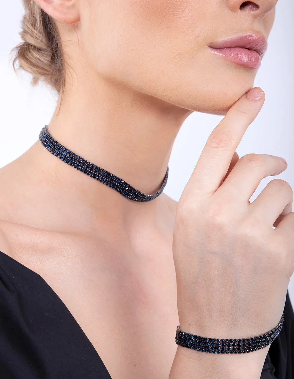 Dark Blue Diamante Choker & Bracelet Pack