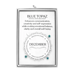 December (Blue Topaz) Birthstone Stretch Charm Bracelet with Quote Gift Box