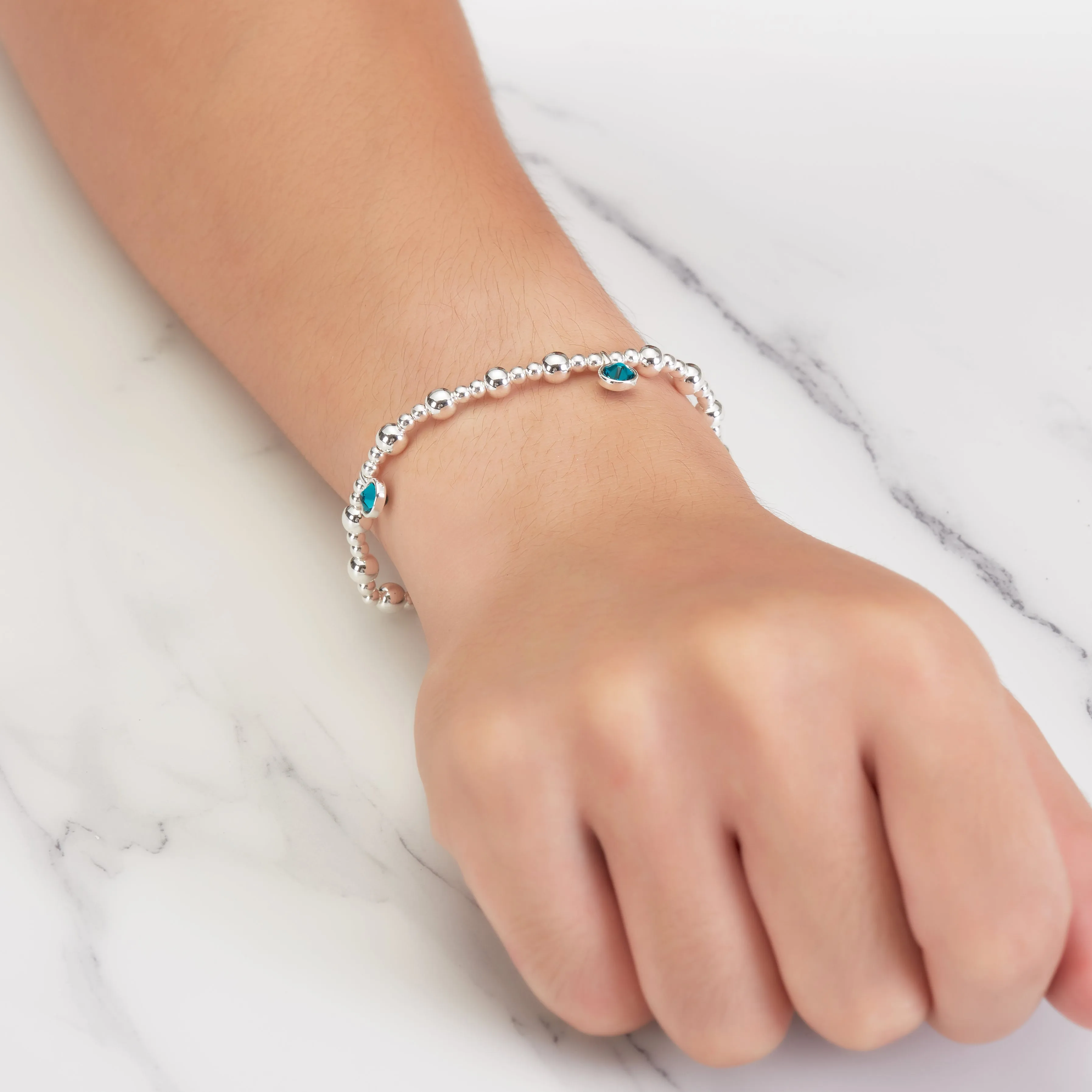 December (Blue Topaz) Birthstone Stretch Charm Bracelet with Quote Gift Box